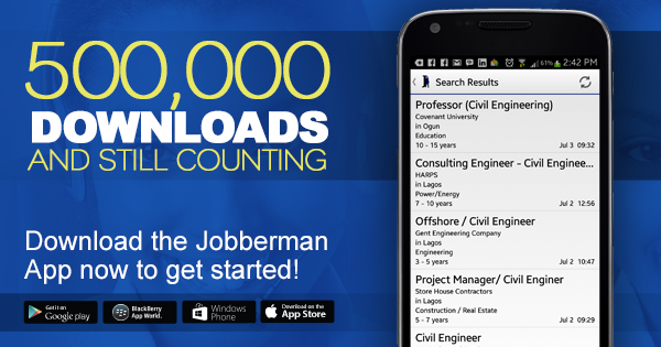 JOBBERMAN MOBILE APP DOWNLOADS HIT 500,000+ DOWNLOADS